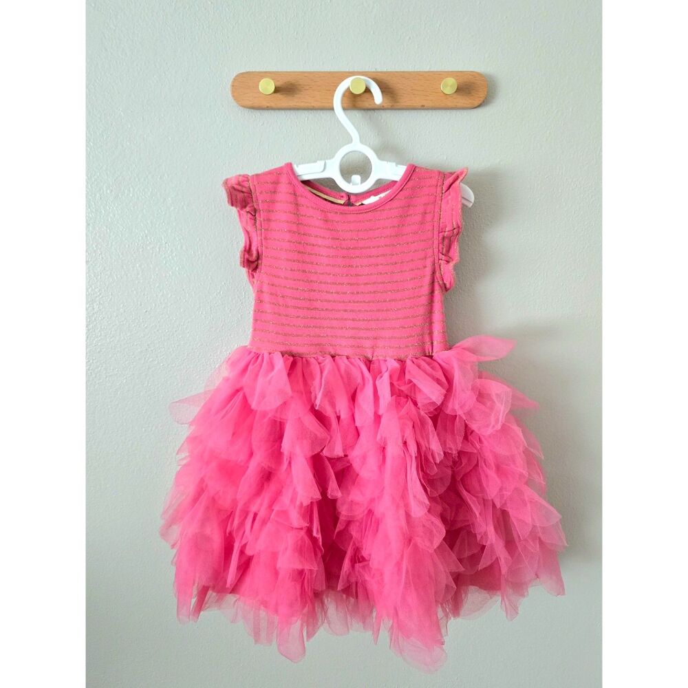 EUC Mini Boden Metallic Stripe Petal Skirt Party Dress, Sz 4/5